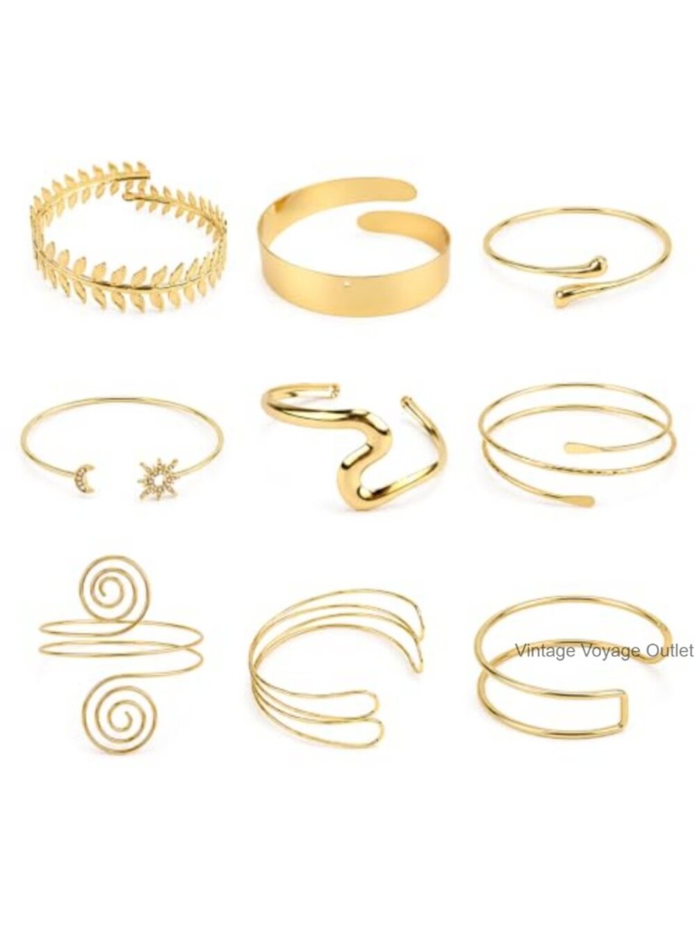 9pc Gold Plated Adjustable Arm Cuff Bracelet Set Boho Stackable